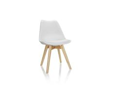 hjh OFFICE 661009 Sillas de Comedor Juego de 4 Scandi PlÃ¡stico Blanco Patas de Madera Maciza de Haya, Silla Tapizada DiseÃ±o Retro