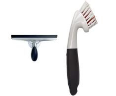 OXO Good Grips Limpiador De Ventanas - Limpiacristales Acero INOX. + Cepillo para Juntas - Cepillo Estrecho