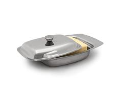 Relaxdays - Mantequillera con Tapa Plana, Acero Inoxidable, 6 x 19.5 x 13 cm Aprox, 0.16 Kg