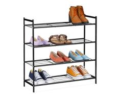 Relaxdays Zapatero de metal, 4 estantes, para 12 pares de zapatos, 70 x 70 x 26 cm, color negro