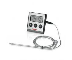 Metaltex Termómetro Digital de Cocina con Sonda y Minutero, Acero Inoxidable, Gris, 20x20x6 cm