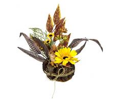 Flair Flower Decoración de Flores Artificiales y Hojas con Ardilla en Maceta de piñas y Flores Artificiales, decoración otoñal, 28 x 30 x 15 cm, Color Amarillo