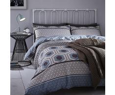 Catherine Lansfield Retro Bands nórdica y Funda de Almohada Cama, Algodón, Azul, 80/95 (Twin), 220x1x160 cm
