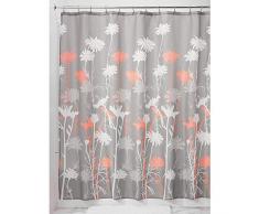 InterDesign Daizy Cortina de baño de diseño | Cortina de Ducha de fijación Firme | 183 cm x 183 cm | Cortinas para bañera o Ducha con Estampado Floral | Poliéster Gris/Coral