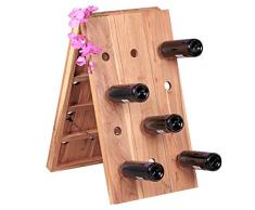 Wohnling wl1.769 Botellero madera de acacia, estantería para 24 botellas, estantería de pie con cadena plegable, 55 x 40 x 72 cm