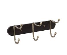 axentia Perchero de Montaje en Pared, Colgador para Pared, Perchero de Pared de MDF con 3 Ganchos de Metal, aprox. 29 x 11,3 x 10,7 cm, MarrÃ³n/latÃ³n