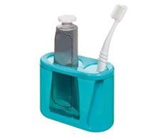 iDesign Portacepillos de dientes, gran recipiente de plástico para guardar maquillaje o cepillos dentales, moderno organizador de maquillaje con 2 compartimentos, azul