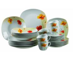 Domestic 920834 - Vajilla de Porcelana de 6 Servicios (30 Piezas), Color Blanco con Flores