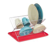 Relaxdays Escurreplatos con Bandeja, Escurridor Plegable, Secador Platos, Tazas y Vajilla Cocina, Metal, Rojo, 70% Hierro 30% plÃ¡stico, 1 Unidad