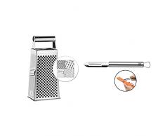 WMF Rallador Cuadrado Gourmet, 10,5 X 8 X 24 Cm, Rallador De Acero Inoxidable + Profi Plus Pelador De Verduras, Acero Inoxidable Pulido, 19 Cm