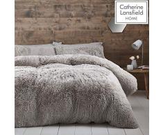 Catherine Lansfield Cuddly King - Juego de Funda nórdica y Funda de Almohada para Cama de Matrimonio, Color Plateado