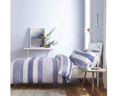 Catherine Lansfield New Quay Stripe Nórdica + Funda de Almohada Cama 90 cm, Cotton, Azul, 160 x 220 + 50 x 110 cm, 2