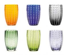 Zafferano Perle - Vaso Tumbler Hecho a Mano de Vidrio de Color Transparente, cl 32 h 109mm d 71mm, Juego de 6 Piezas - Colores Variados