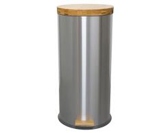 KITCHEN MOVE Papelera de Cocina con Pedal Forest 30 l, Metal Mate de Acero Inoxidable y Madera con Cubo, Plateado, 29 cm