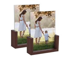 RLAVBL Marcos de Fotos 13x18 de Vidrio con Base de Madera, Conjunto de Portafotos Rusticos y Vintage de Medio Marco para la Mesa, Set de 2