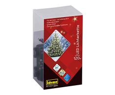 Idena 30075 - Cadena de luces LED con 120 LEDs en blanco cálido, 8 funciones de luz, con función de temporizador de 6 horas, funciona con pilas, para fiestas, navidad, decoración, boda