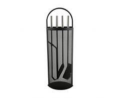 MSV 100242 - De pie, con 4 Herramientas de la Chimenea, Plancha/nÃquel, 65 x 22 x 0,1 cm, Negro y Gris