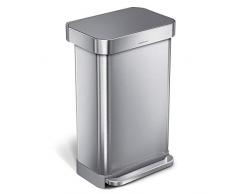 simplehuman CW2080 Cubo Rectangular con Pedal y almacÃ©n de Bolsas de Basura, Acero Inoxidable Cepillado con Tapa de plÃ¡stico Gris, 45 L