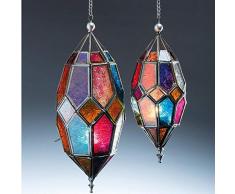 Klass Home Collection - Pantalla de Cristal para lámpara de Techo (Estilo marroquí, tamaño Grande, Vintage, para decoración de Interiores, Hierro), Multicolor