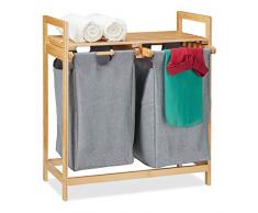 Relaxdays Cesto Ropa Sucia con Estante, 2 Compartimentos de 30 L, Cesta Colada BambÃº ExtraÃ­ble 73x64x33 cm, Natural/Gris