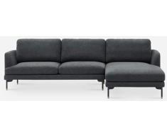 DRW Sofa Chaise Longue 2+1 Derecha en Color Gris con Patas Metal Negras 193X70X30 cm