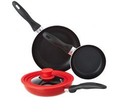 San Ignacio Juego de 3 sartenes 16/20/24 cm, rojo, y tapa universal en rojo, aluminio prensado, inducciÃ³n