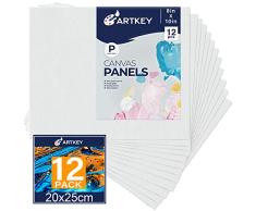 Paneles de lona de 20 x 25 cm, paquete de 12 unidades, 300 g/m², triple imprimado sin ácidos, 100% algodón, lienzo plano en blanco para acrÃlico, pintura de tempera de acuarela y acuarela