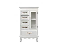 Rebecca Mobili Aparador Vitrina 5 Cajones 1 Puerta Madera Paulownia MDF Blanco Estilo Clásico Salón Cocina - 97 x 51 x 30 cm (A x AN x FON) - Art. RE4023