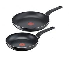Tefal B55590 Easy Cook & Clean Juego de 2 sartenes, incluye sartén de 24/28 cm, revestimiento antiadherente, segura, señal térmica, con base difusora, cocina saludable, color negro