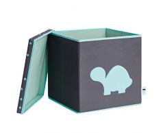 STORE.IT 672449Â âÂ Caja de Juguetes con Tapa, Tortuga, MDF Reforzado, poliÃ©ster/MDF, Gris/Azul, 33Â x 33Â x 33Â cm