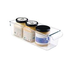 iDesign Caja transparente con asa, organizador de cocina pequeÃ±o de plÃ¡stico, caja organizadora sin tapa para armarios, frigorÃ­fico o cajones, transparente