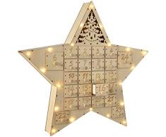 WeRChristmas Calendario de adviento de Madera en Forma de Estrella con Luces Decoración de Navidad, 43 cm, Color Blanco