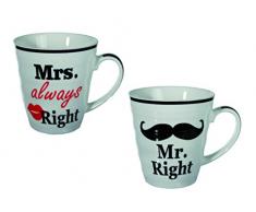 Out of the blue Set de Tazas de Ceramica, Mr Right & Mrs Always Right, Blanco con diseÃ±o, Aprox. de 10 x 9 cm