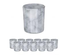 Relaxdays Set 12 Portavelas Vidrio, Efecto MÃ¡rmol, Vasos Porta Velas Cristal, 8,5 x 7 cm, DecoraciÃ³n Centro Mesa, Gris, 100%