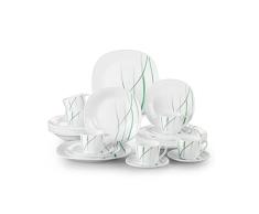 VEWEET Aviva Vajillas de 30 piezas Vajilla de Vidrio Opal para 6 Personas 6 Platos Llanos y Hondos, Platos de Postre/Tazas de CafÃ© con Platilos