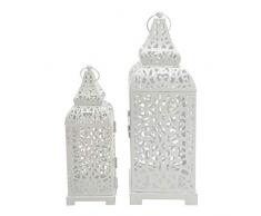 Rebecca Mobili 2 Juego Linternas Portavelas de Metal Etnico, Blanco Brillante, para Velas Flores, SalÃ³n JardÃ­n - Medidas: 39 x 14,5 x 14,5 cm (A x AN x FON) - Art. RE6551