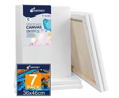 Lienzo estirado para pintar de 36 x 46 cm, paquete de 7, 300 g/m², triple imprimación, sin ácidos, 100% algodón, lienzo enmarcado grande en blanco para acrÃlicos, verter pintura al óleo