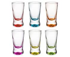 Alcohol Cage COLOR QUICK SHOT Juego de Vasos - Vasos de Chupito PequeÃ±os de 25 ml - con Base Pesada - Apto para Lavavajillas - 6,5x3,6cm - Vasos de Chupito de Vidrio de Vodka Divertido Juego de 6
