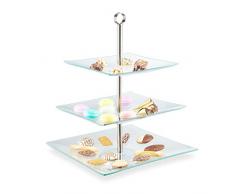 Relaxdays Estante rectangular de 3 niveles, para cupcakes, galletas, aperitivos, fruta, cristal, acero inoxidable, 40 x 30 x 30 x 30 cm