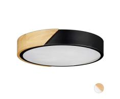 Relaxdays, Negro, Lámpara de techo, 18W, LED, Foco redondo, Blanco, Metal y Madera, 5 x 30 cm, M