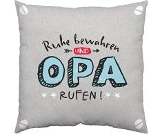 H:)PPYlife Happy Life 46122 - Cojín (algodón), diseño con Texto en alemán Ruhe bewahren und Opa rufen, Color Gris y Azul Claro