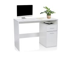 hjh OFFICE 705112 Escritorio con cajÃ³n y Puerta Basix 105 x 50 x 75 cm, Blanco, Mesa de Ordenador