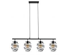 Briloner Leuchten Luz péndulo de 4 Foco, lámpara Colgante Retro/Vintage, Black Steel, 4X E27, máx. 60 vatios, Negra, 1110 x 210 x 1300 mm (Largo x Ancho x Alto)