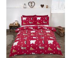 Rapport invierno animales 100% cepillado – Juego de funda de edredón de algodón, doble, color rojo