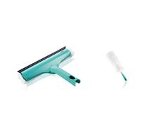 Leifheit Limpiacristales 3 En 1, Limpiaventanas Y Marcos con Regleta De Goma Y Funda Completa + Plumero Duster XL para El Polvo De Plástico, Verde/Blanco