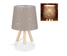 Relaxdays LÃ¡mpara de Mesa Infantil, para niÃ±os & niÃ±as, E14, Redonda, 40 cm, Estrellas, Gris y Dorado
