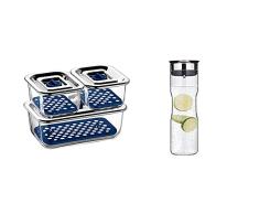 WMF Top Serve Juego 3 Piezas rectangulares conservar + Motion Jarra de Agua 1,25Â l, Altura de 29Â cm Jarra de Cristal Tapa de Silicona Closeup Set de Cierre de Agarre para lavavajillas