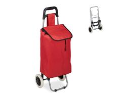 Relaxdays Carro Compra Plegable, Bolsillo Interior, 25 l, Soporta hasta 10 kg, Tela-Acero, 1 Ud, 91 x 40 x 30 cm, Rojo