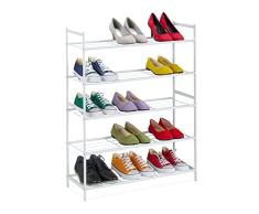Relaxdays Zapatero de metal, 5 estantes, para 15 pares de zapatos, 90 x 70 x 26 cm, color blanco
