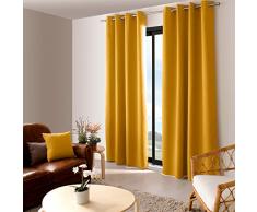 Enjoy Home, Cortina opaca con 8 ojales de metal cromado, diÃ¡metro 4 cm, 100% poliÃ©ster, 140 x 240 cm, tejido certificado Oeko Tex, listo para colocar, fÃ¡cil de limpiar, colecciÃ³n bÃ¡sica, color mostaza